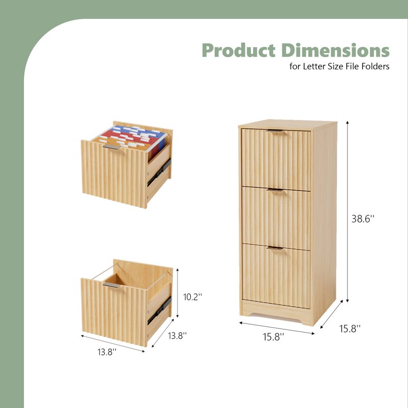 Modern 3-Drawer Wood File Cabinet for Letter Files - Vertical Storage