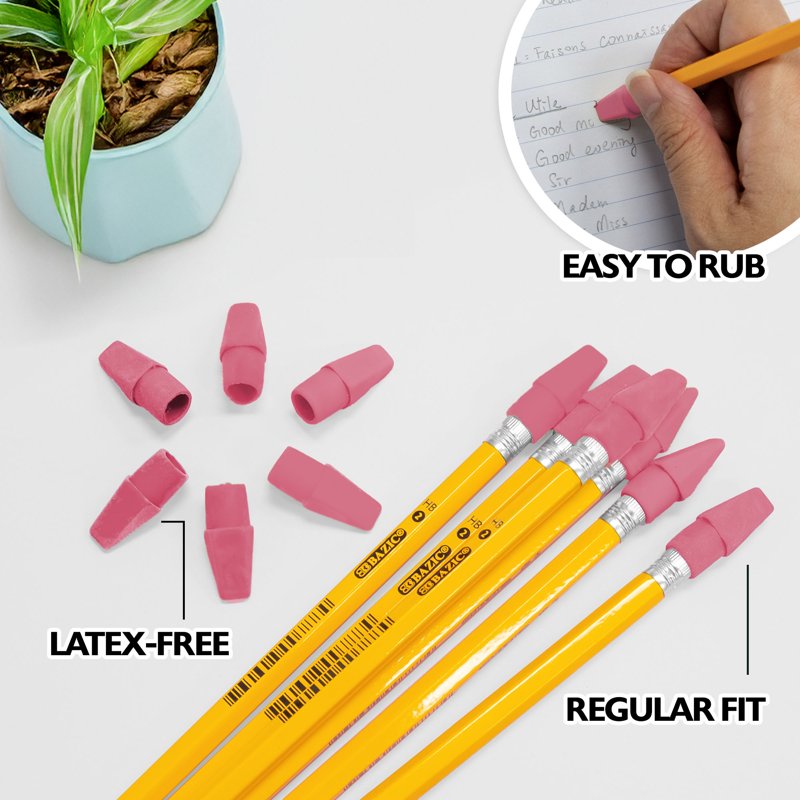 Pink Pencil Top Eraser Caps Latex-Free PVC-Free 12 Pack for Standard Pencils