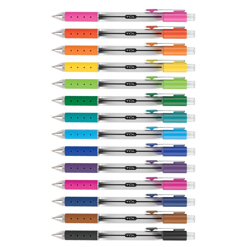 Gel Pens Set - Retractable Medium Point 0.7mm Silver Barrel Assorted Ink Colors - Pack of 14