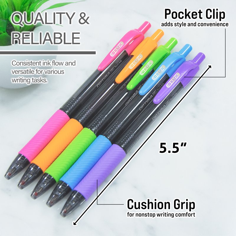 Multi-Color Gel Pen 5-Color Retractable Ballpoint Pen with FUSE Tech Ink, 0.7mm - Pack of 12