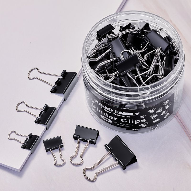 100PCS Assorted Binder Clips Set - Office & Home Paper Clamps in Multiple Sizes