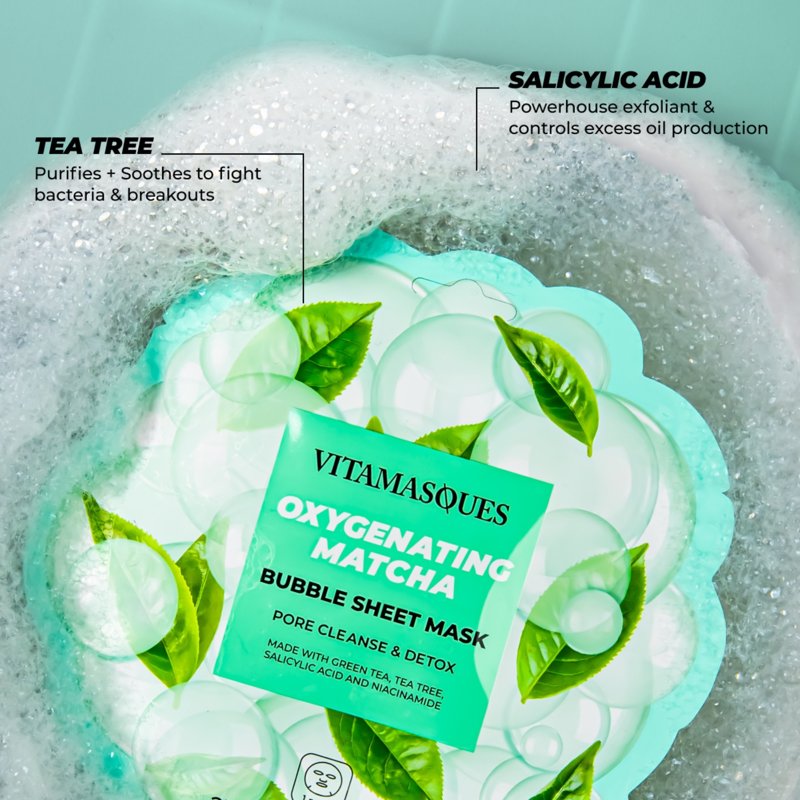 4 Pack Oxygenating Matcha Green Tea Face Masks for Deep Cleansing & Pore Purifying