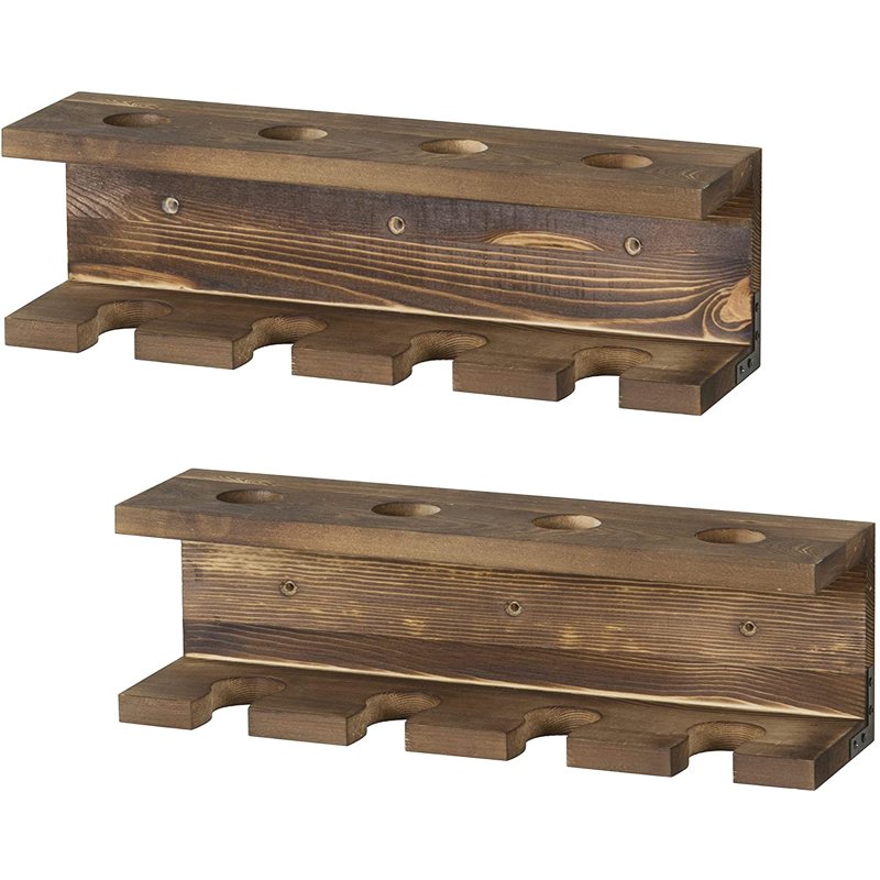 Wall-Mounted Baseball Bat Rack with Ball Storage Shelf - Rustic Burnt Wood