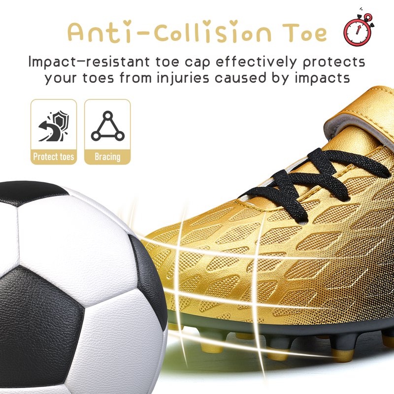 Kids Firm Ground Soccer Cleats - 5 Big Kid, Black/Gold - RDYLBU