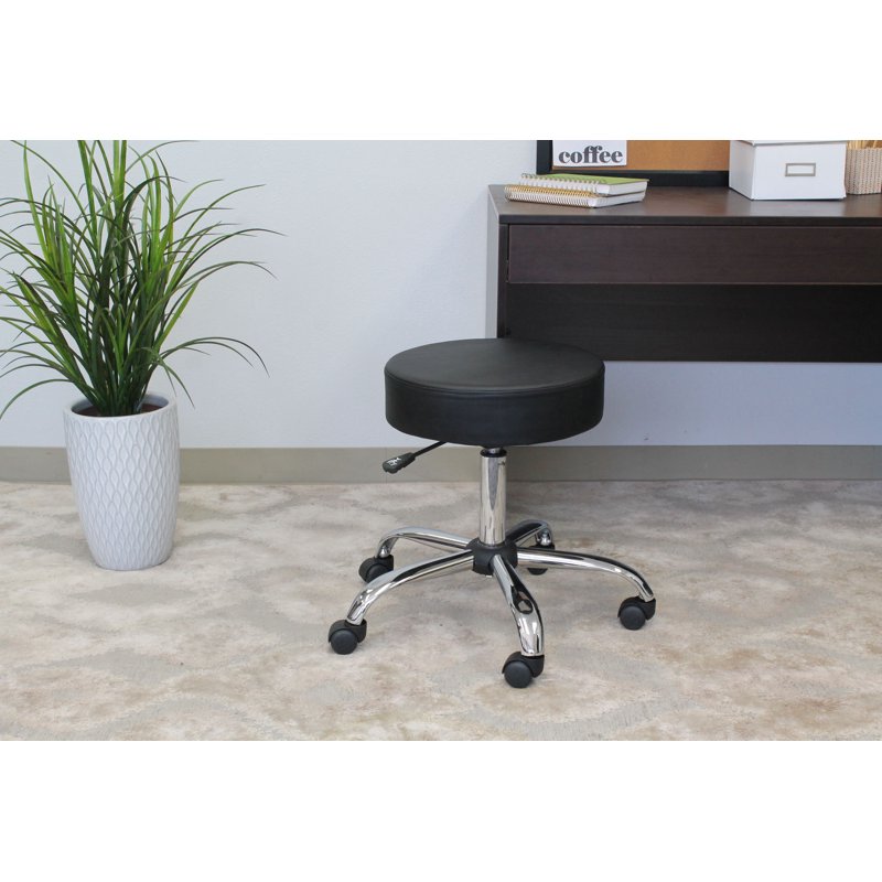 Medical Stool with Vinyl Upholstery & Adjustable Height - Black