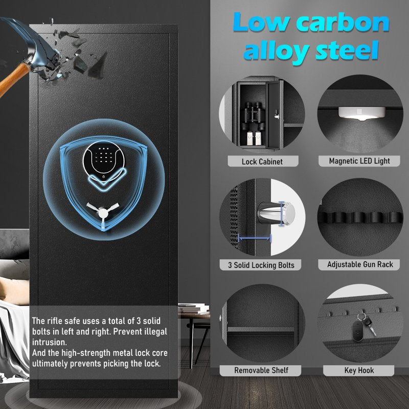 Heavy-Duty Digital Gun Safe with Adjustable Shelves & Gun Rack, Large Security Cabinet