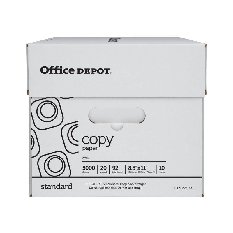 Office Depot White Copy Paper 8.5x11in 20Lb 500 Sheets Case of 10