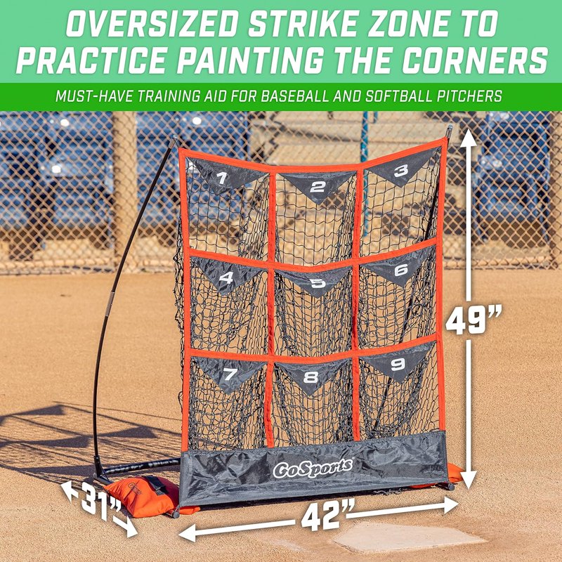 Baseball & Softball Pitching Target Net - 9 Pocket Strike Zone Practice Aid, 49x30 Inches