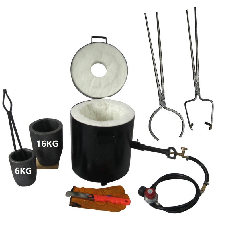 16kg Propane Smelting Furnace Kit with Crucibles & Tongs for Metal Casting