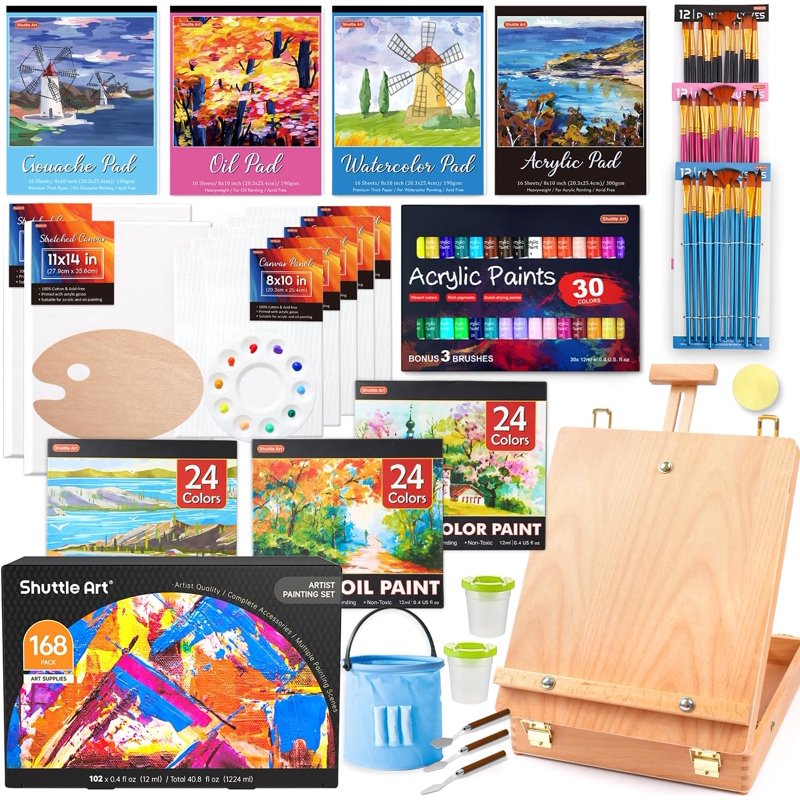 168-Piece Deluxe Artist Painting Set with Easel, Paints, Canvas & Brushes