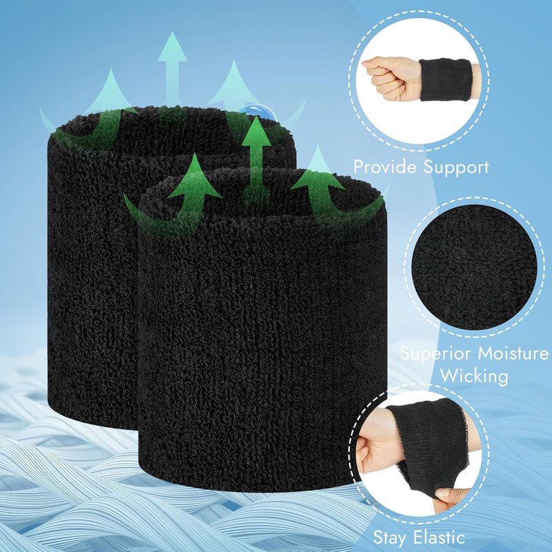 Breathable Tennis Wristbands 6 Pack for Men & Women Sweat-Absorbing Sports Wristbands