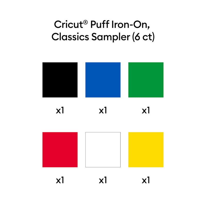 Cricut Puff Iron-On Sheets - 6 Colors, 12x12 Inches Heat Transfer Vinyl
