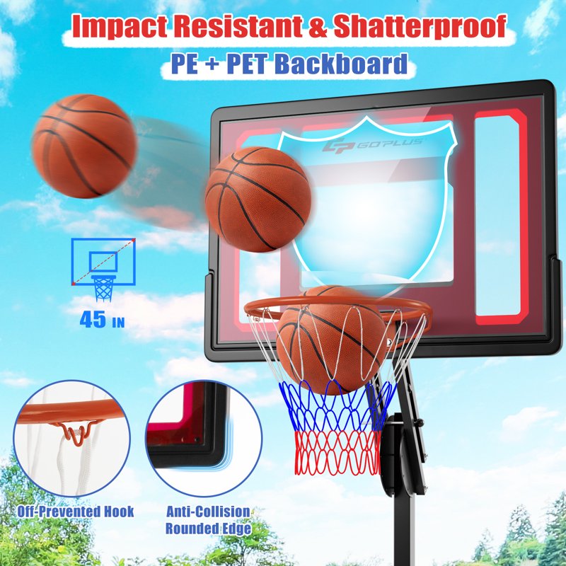 Portable Adjustable Basketball Hoop System 5-10 FT with Base & Wheels