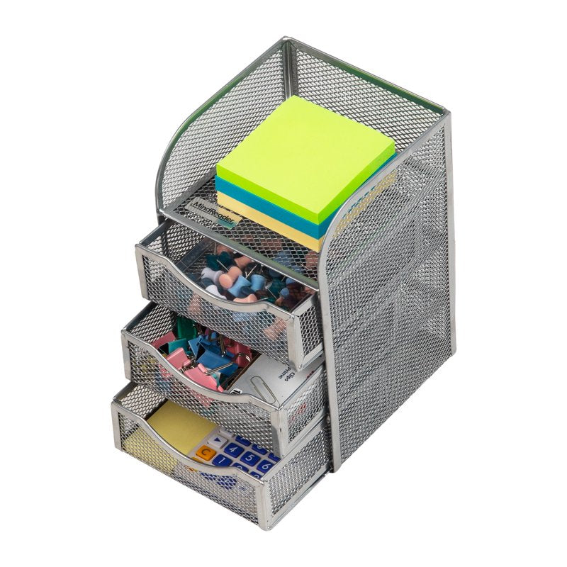 Metal Desktop Organizer with Pull-Out Drawers for Office and Makeup Storage