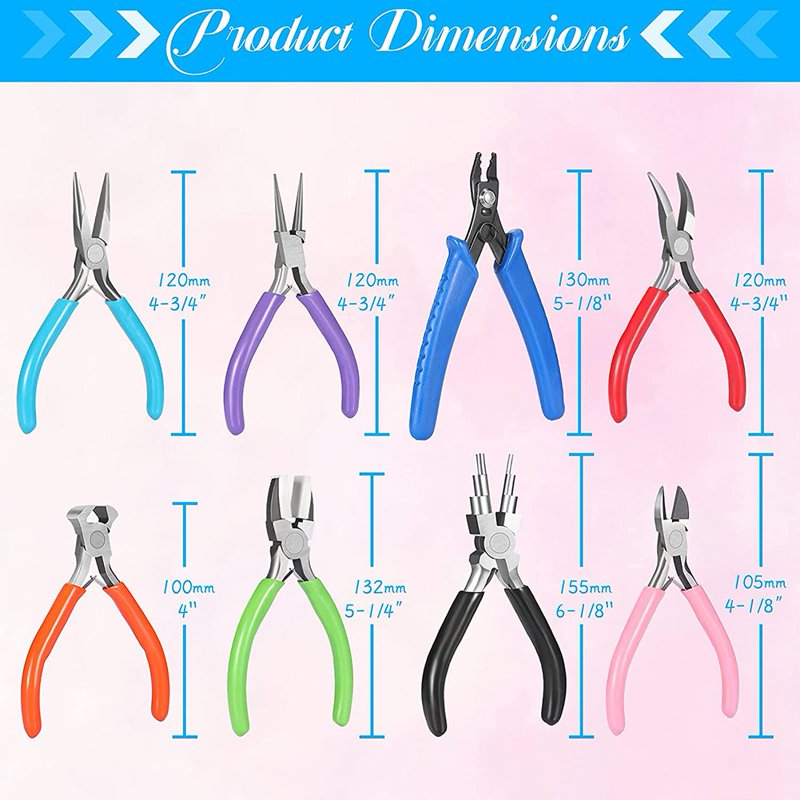 Jewelry Making Pliers Tool Kit - 8 Pieces with Nylon Jaw & Wire Cutters