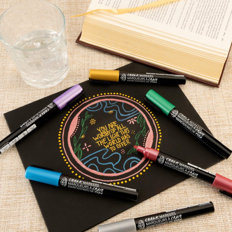 Metallic Chalk Markers Set - 6 Color Liquid Chalk Pens for Whiteboards & Glass