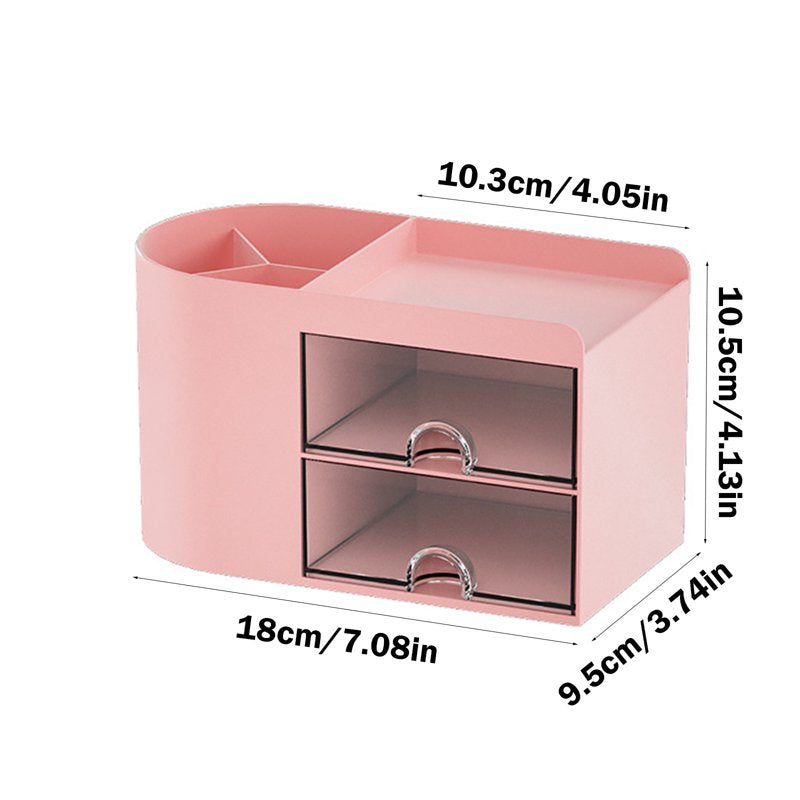 Desk Organizer with Drawer - Office Supplies & Stationery Storage Box in Pink