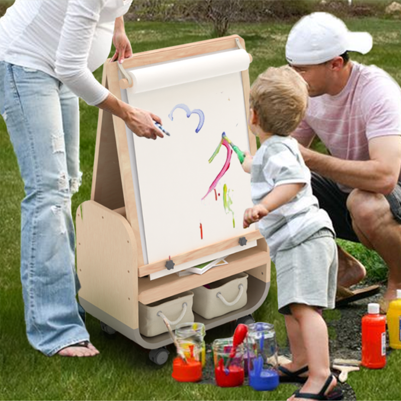 3-in-1 Kids Art Easel with Magnetic Chalkboard Whiteboard & Storage, Adjustable Height