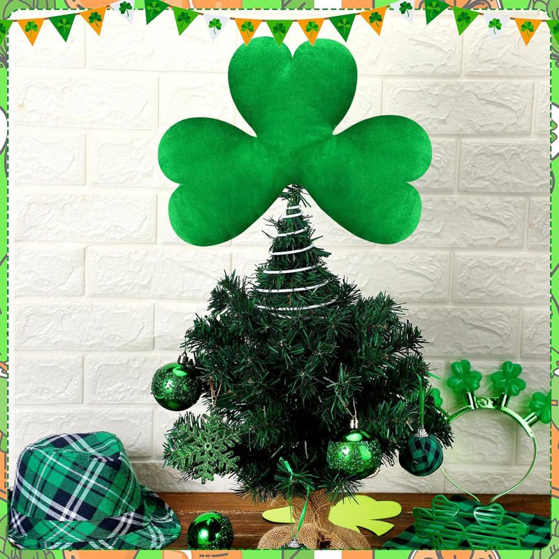 St Patrick's Day Tree Topper - Green Plush Lucky Shamrock Irish Decoration