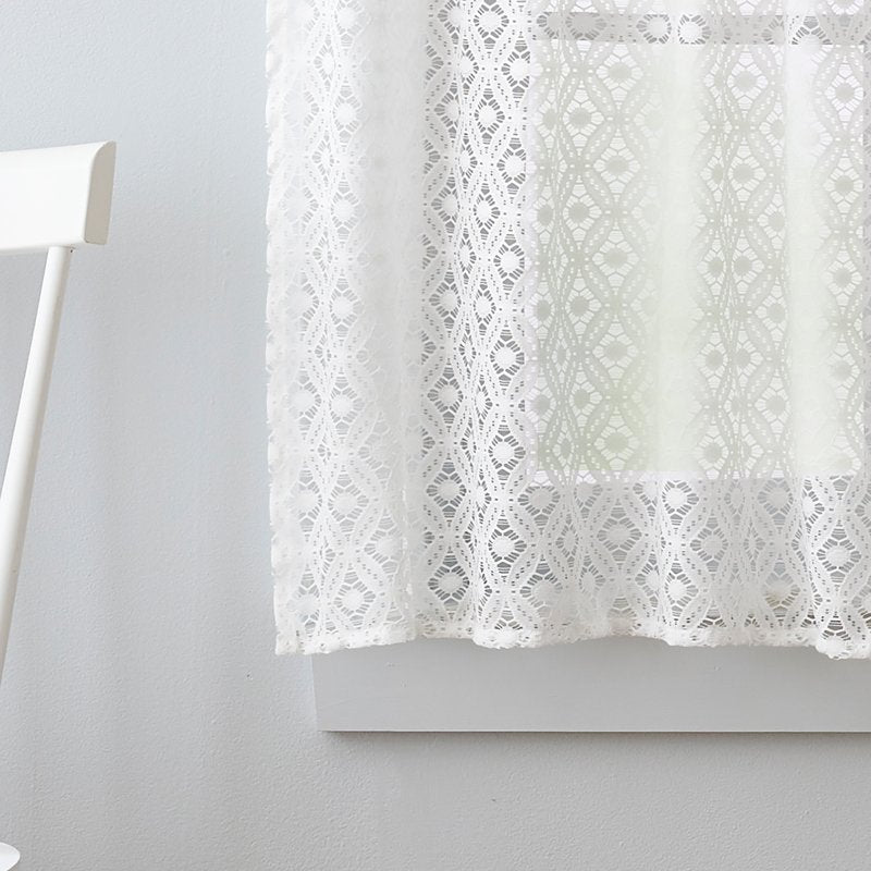 White Lace Window Valance & Tier Set - Sheer Elegant Curtain for Indoor Use