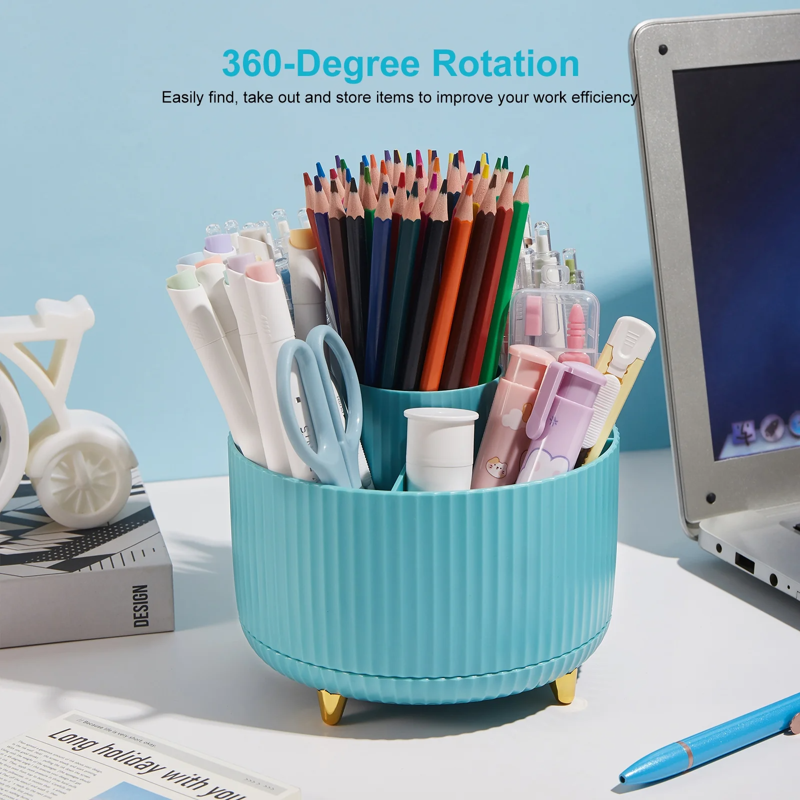 360° Rotating Desk Organizer with 5 Slots - Plastic Pen & Art Supply Holder