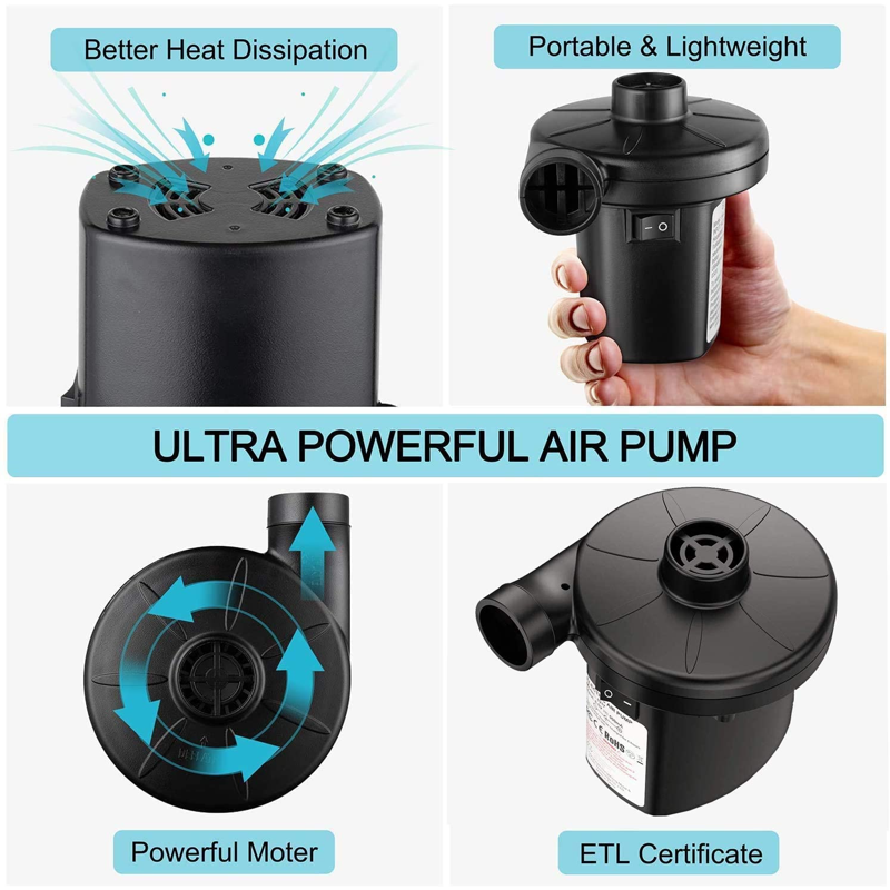 Electric Inflatable Pump for Air Mattresses, Pool Floats & Inflatables - Portable with 3 Nozzles