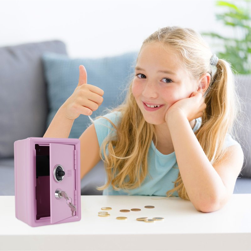 Mini Metal Kids Safe Box with Lock and Keys for Home Storage & Saving