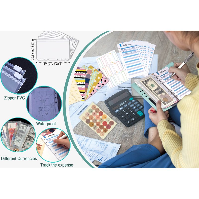 Money Saving Binder with Cash Envelopes and Zipper Pockets - Budget Organizer Set