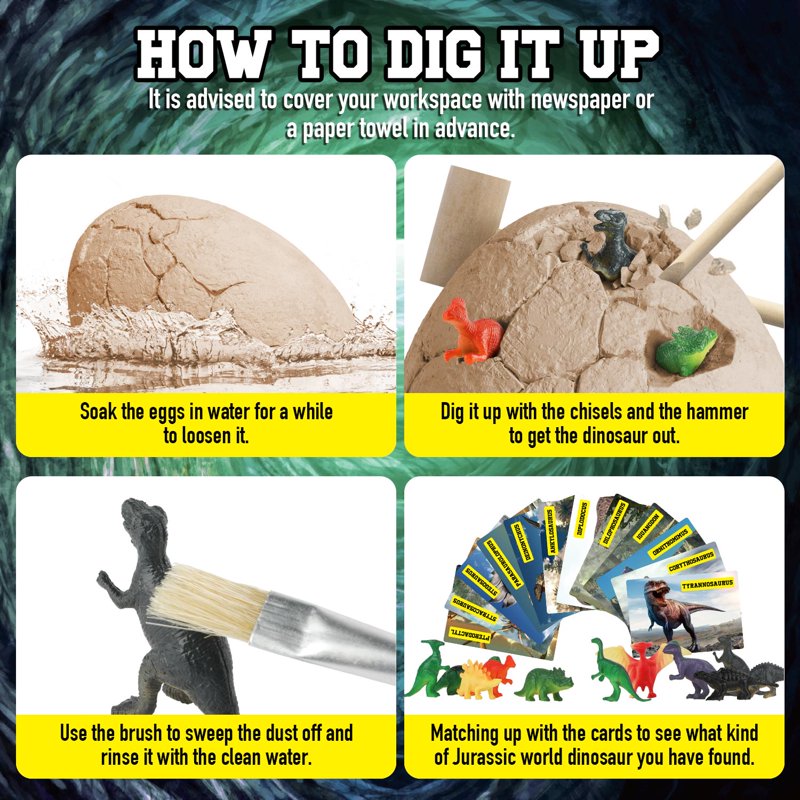 Giant Dinosaur Egg Excavation Kit for Kids - STEM Science Discovery Toy with 12 Dinosaur Models & Wooden Tools