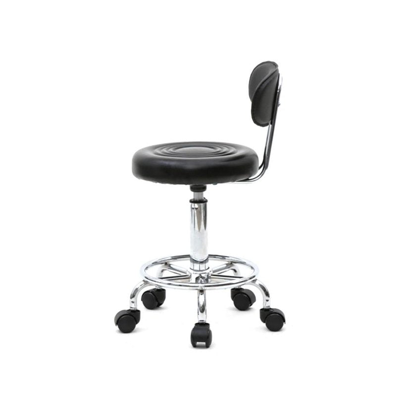 Height-Adjustable Swivel Drafting Stool with Backrest and Chrome Base — Black