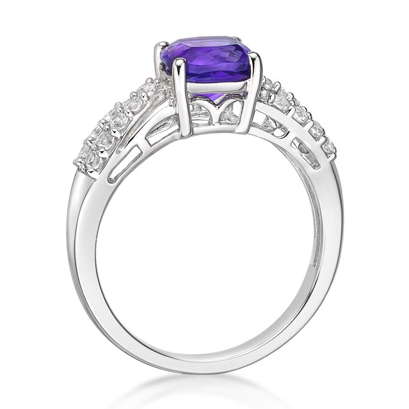 Sterling Silver Amethyst & White Sapphire Ring - Hypoallergenic Jewelry