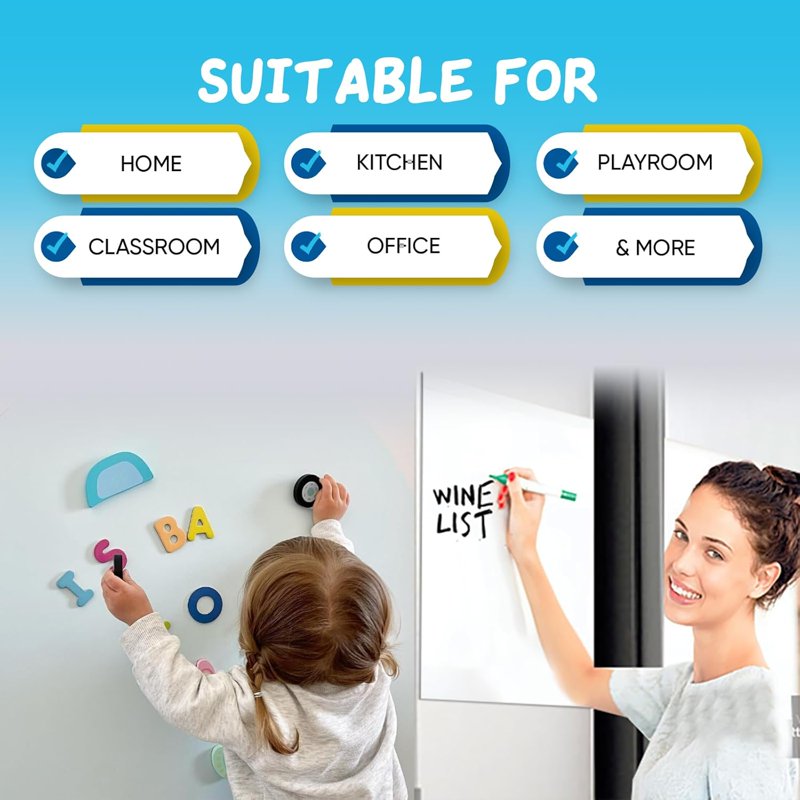 Magnetic Wall Decal Whiteboard - Matte Finish, Removable & Reusable, 40x17.3 Inches