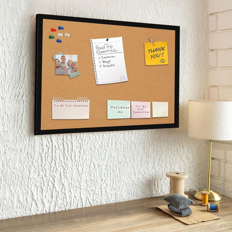 Wall Cork Board and Whiteboard Combo with Wooden Frame - Office & School Organizer