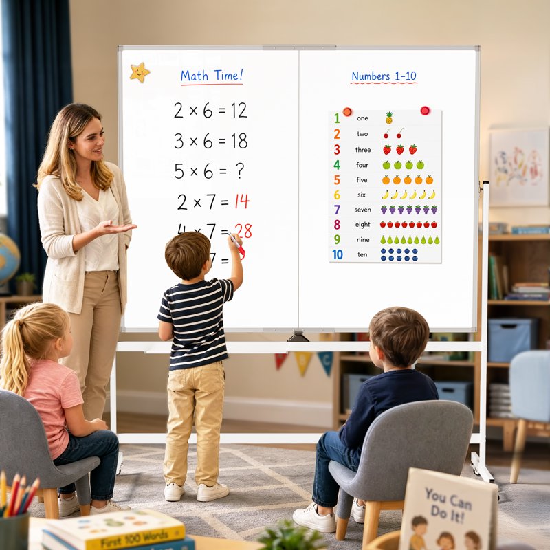 Mobile Double-Sided Magnetic Whiteboard with Stand - 60x48 Inch or 40x24 Inch