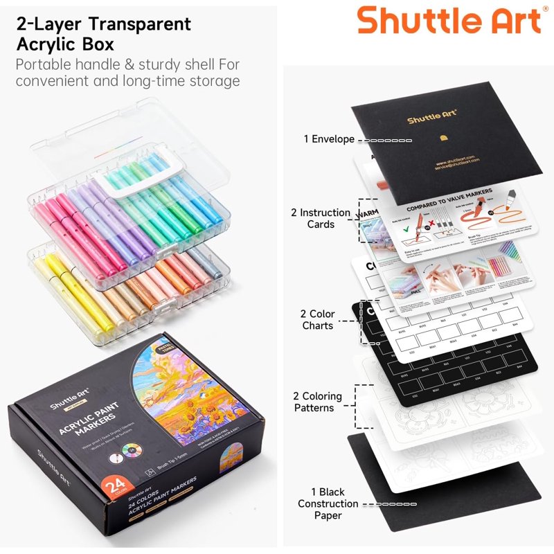 Acrylic Paint Markers Set - 24 Pastel Colors, Waterproof & Fade-Resistant