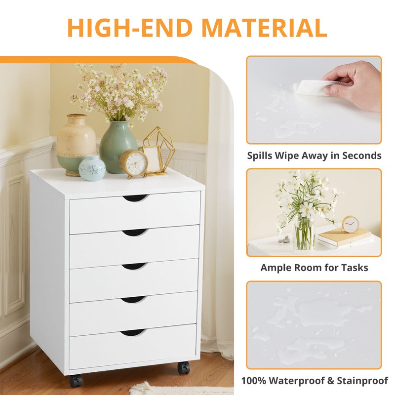 Mobile File Cabinet & Storage Cart - 5 or 7 Drawers, Wood & Steel Frame