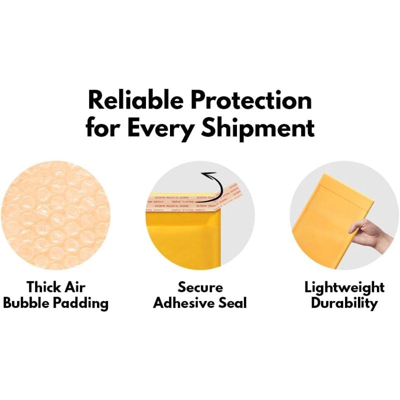 Self-Sealing Kraft Bubble Mailers - 7.25 x 12 Inches, 200 Envelopes
