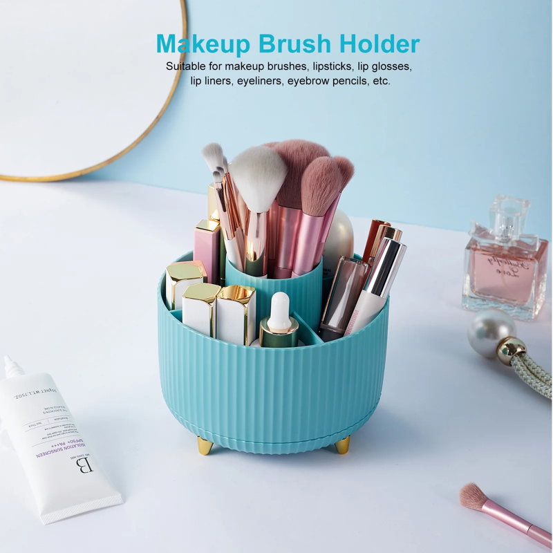 360° Rotating Desk Organizer with 5 Slots - Plastic Pen & Art Supply Holder
