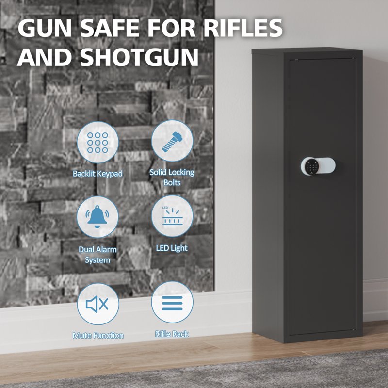 Large Gun Safe with Digital Keypad, Quick Access, Secure Rifle & Pistol Storage
