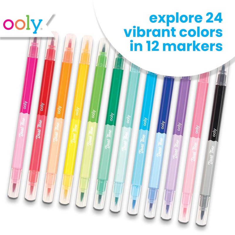 Dual Tone Double-Ended Brush Marker Set – 12 Markers, 24 Vibrant Colors for Art & Calligraphy