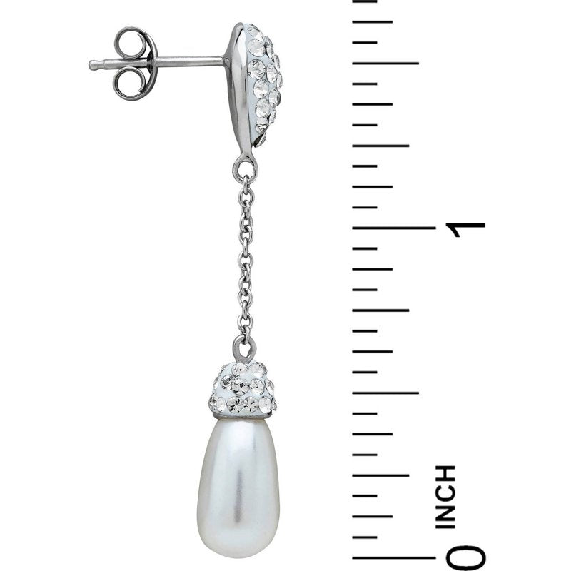 Sterling Silver Faux Pearl Drop Earrings with Swarovski Elements