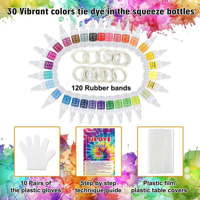 30-Color Tie Dye Kit for Shirts & Fabrics - DIY Family Party Supplies