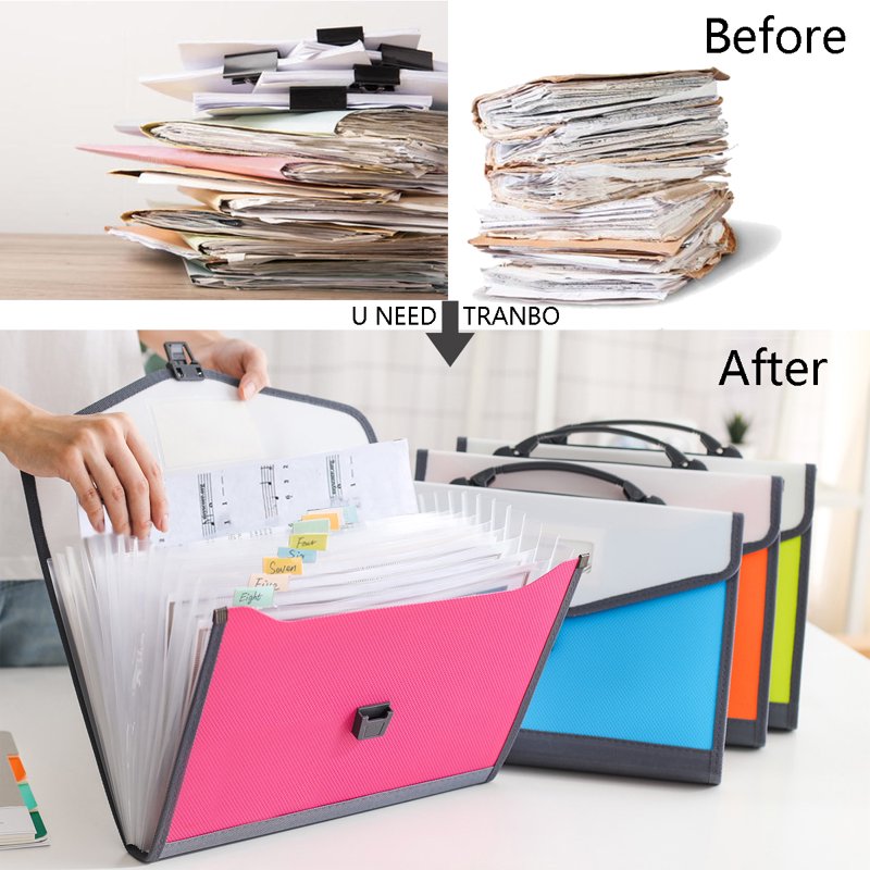 TRANBO 13-Pocket Accordion Folder with Handle, A4/Letter Size Portable Expanding File Organizer - Orange