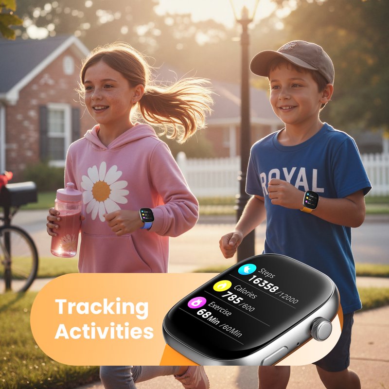 Kids Smart Watch with 5 Color Straps, 1.75-Inch Touch Screen, Bluetooth Calling, Waterproof Fitness Tracker