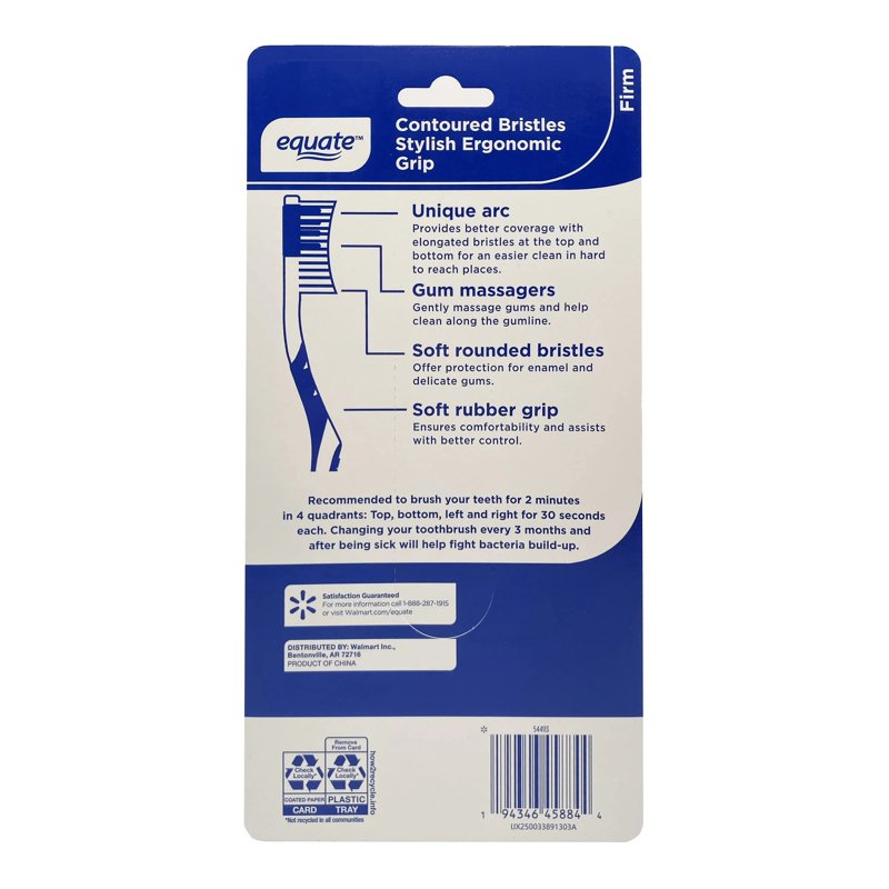 Manual Toothbrushes with Contoured Bristles & Ergonomic Handle - 6 Count