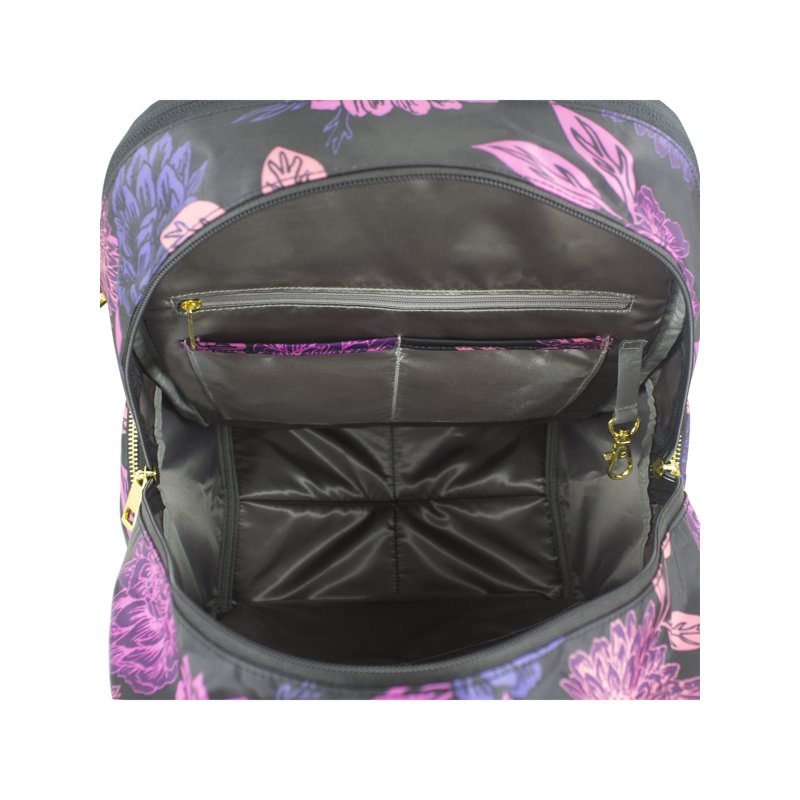 Essential Travel Backpack with Trolley Sleeve and Multiple Pockets - Floral & Black