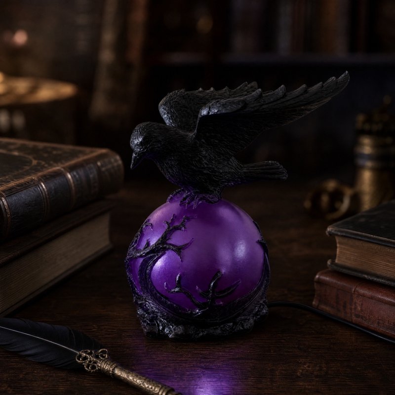 Gothic Crow LED Light Sculpture Desk Lamp Halloween Bedroom Decor
