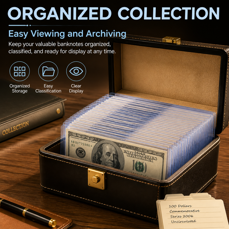 24 Pack Waterproof Dollar Bill Currency Sleeves - Clear Money Organizer Cases