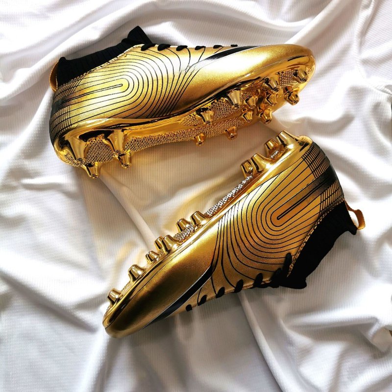 Men's Soccer Cleats High-Top Ankle Support, Gold Sole Football Boots