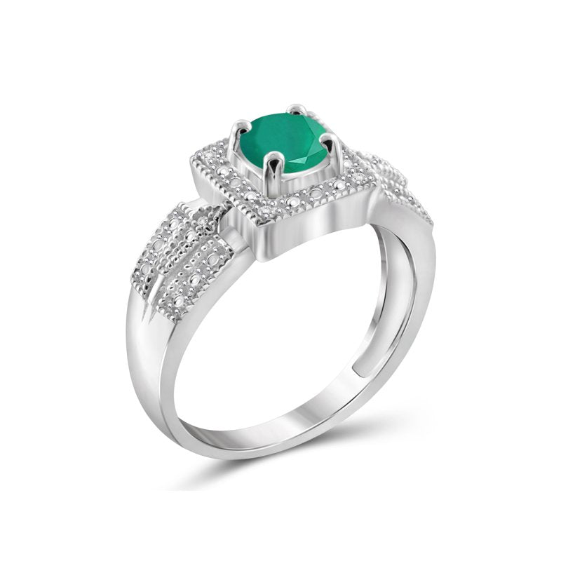 Emerald Birthstone Ring 0.45 Carat Sterling Silver Jewelry for Women